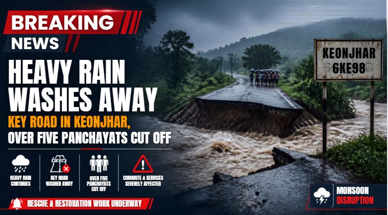 Heavy Rain Washes Away Key Road in Keonjhar, Over Five Panchayats Cut Off